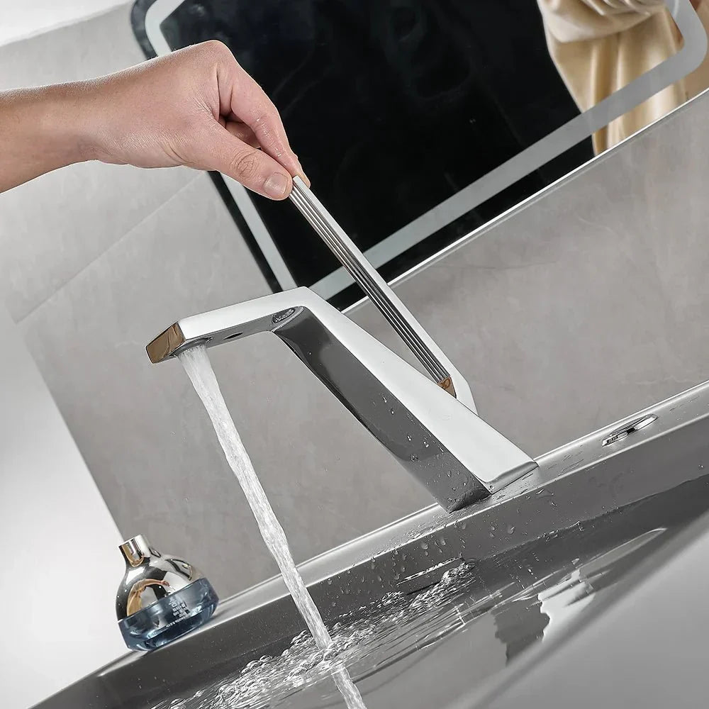 Polished Chrome Geometric Basin Faucet