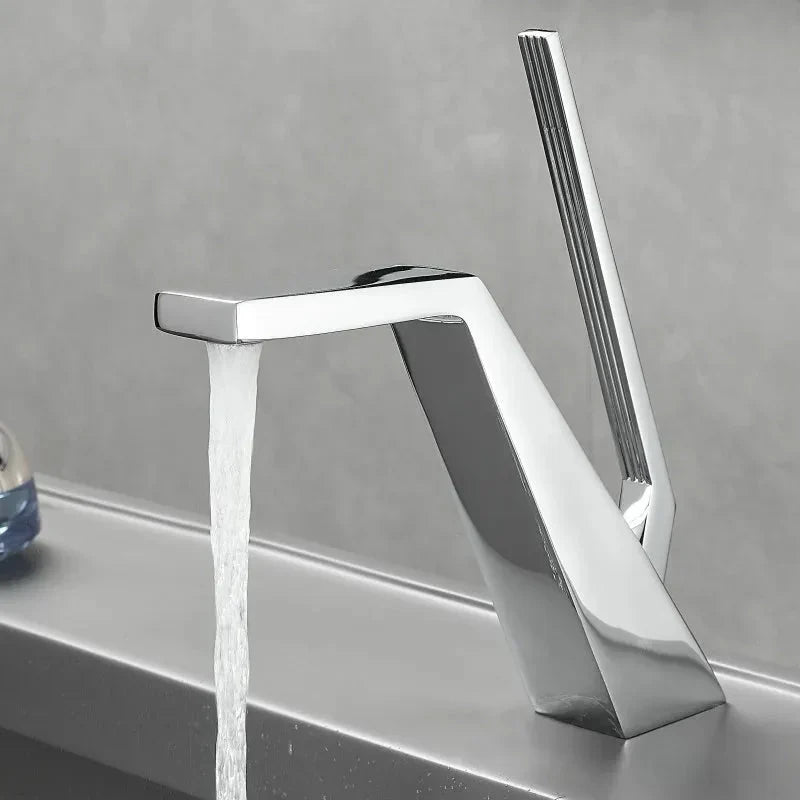 Polished Chrome Geometric Basin Faucet