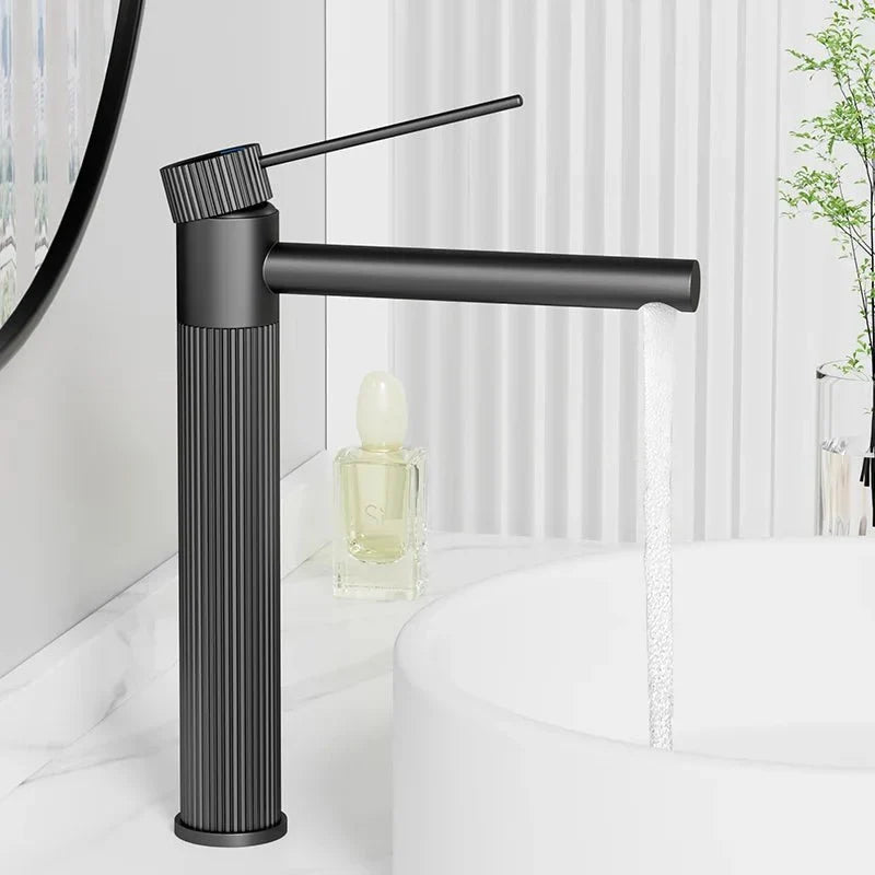 Matte Black Ribbed Single Lever Basin Faucet