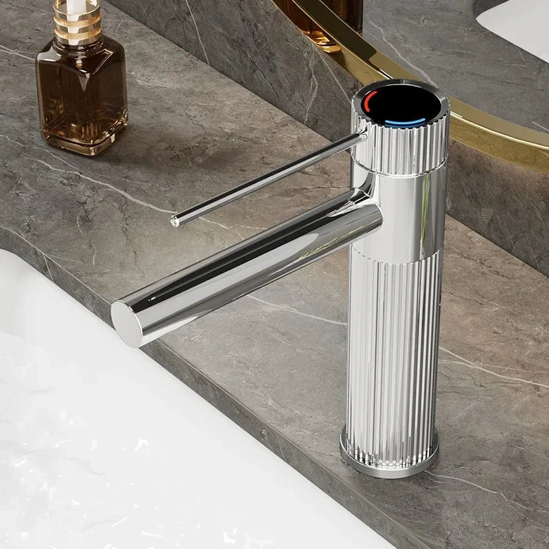 Matte Black Ribbed Single Lever Basin Faucet