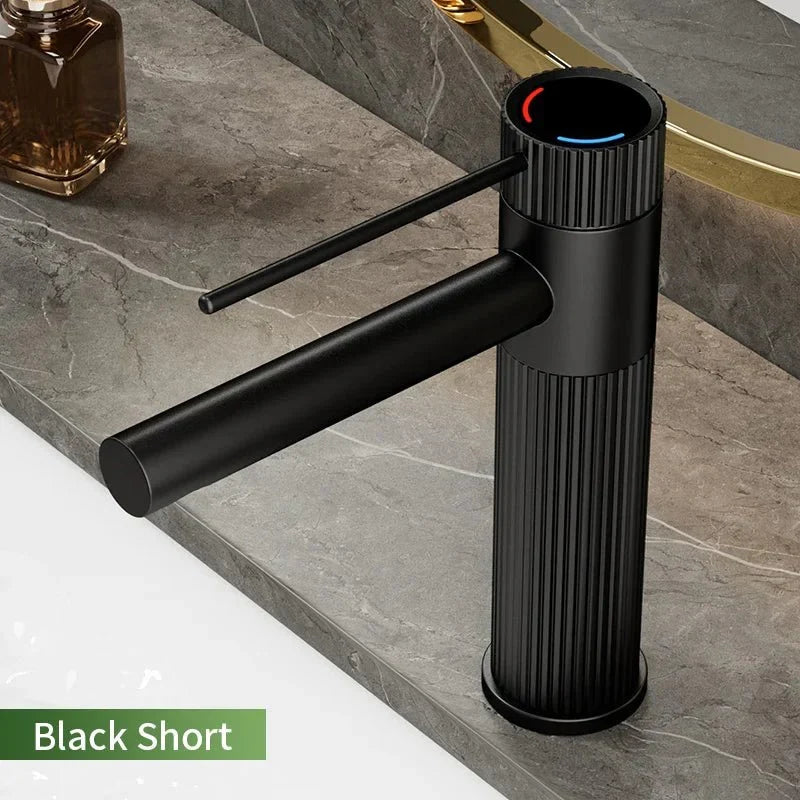 Overview of a bathroom sink faucet, timeless style