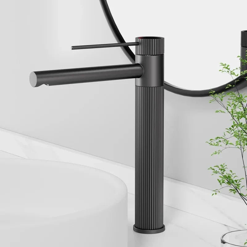Matte Black Ribbed Single Lever Basin Faucet