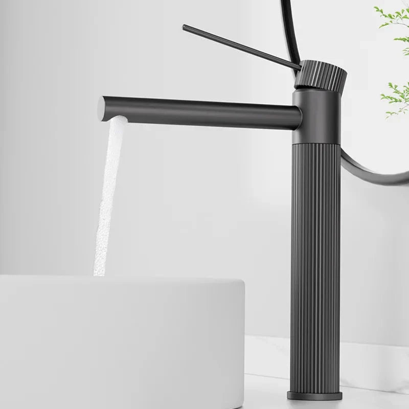 Matte Black Ribbed Single Lever Basin Faucet