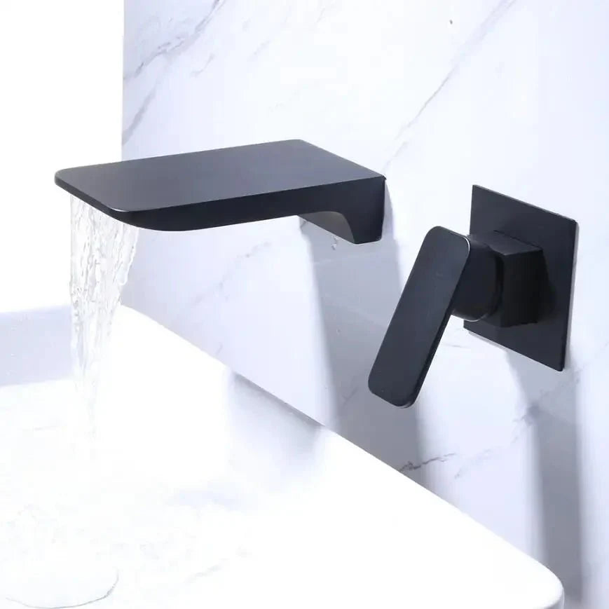Minimalist Black Wall-Mounted Waterfall Faucet