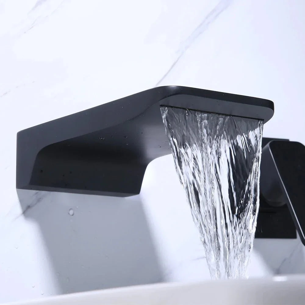 Minimalist Black Wall-Mounted Waterfall Faucet