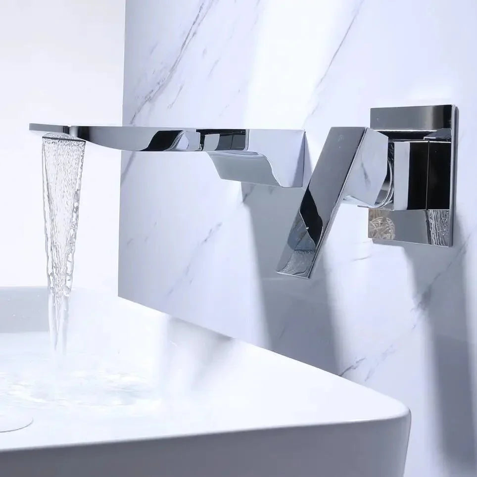 Minimalist Black Wall-Mounted Waterfall Faucet