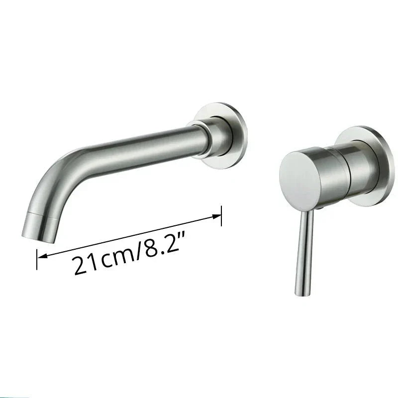 Detail of the wall-mounted faucet, single handle, black finish