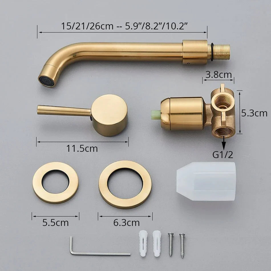 Brushed Gold Wall Mounted Bathroom Faucet