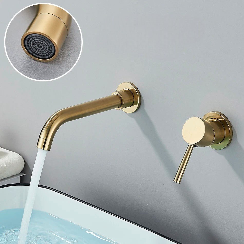 Brushed Gold Wall Mounted Bathroom Faucet