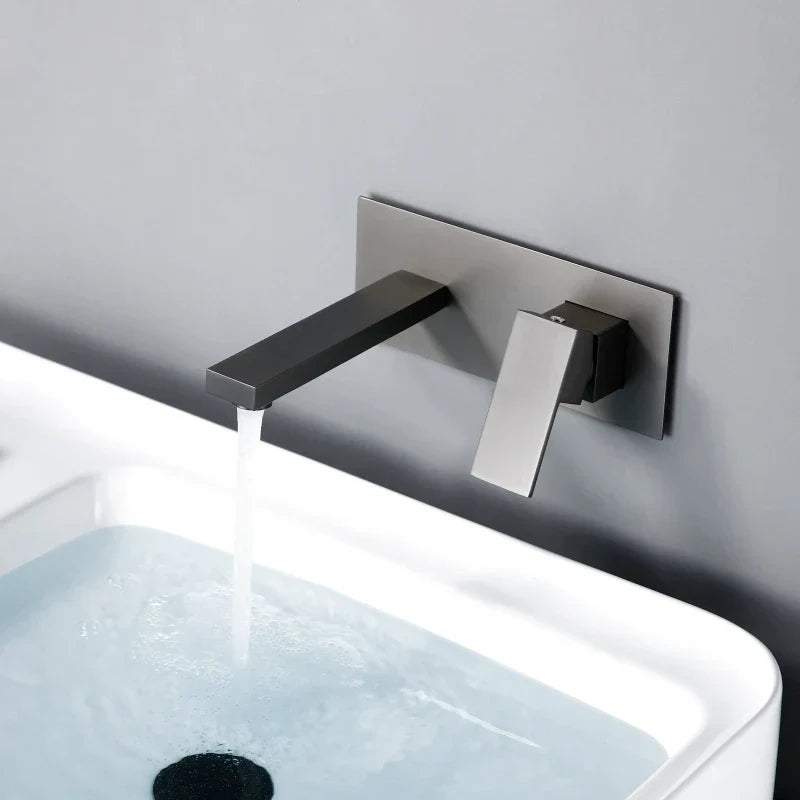Overview of the brushed brass faucet in a kitchen