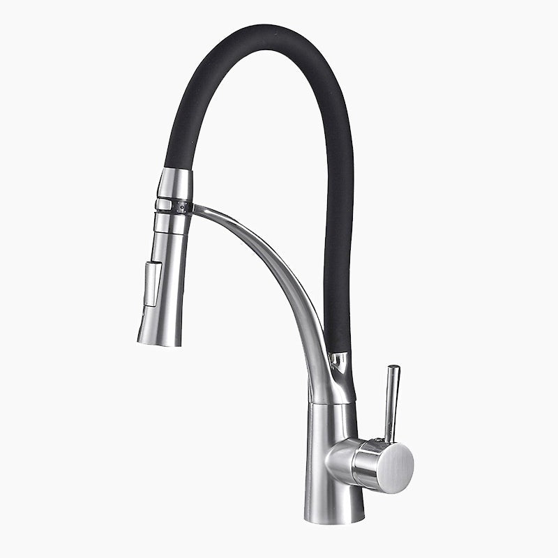 Brushed Nickel Pull-Down Faucet with Flexible Black Hose