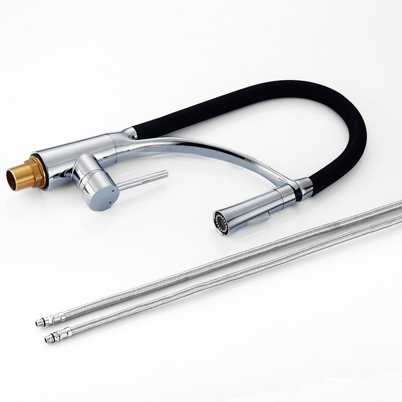 Chrome Kitchen Faucet with Black Pull-Down Hose