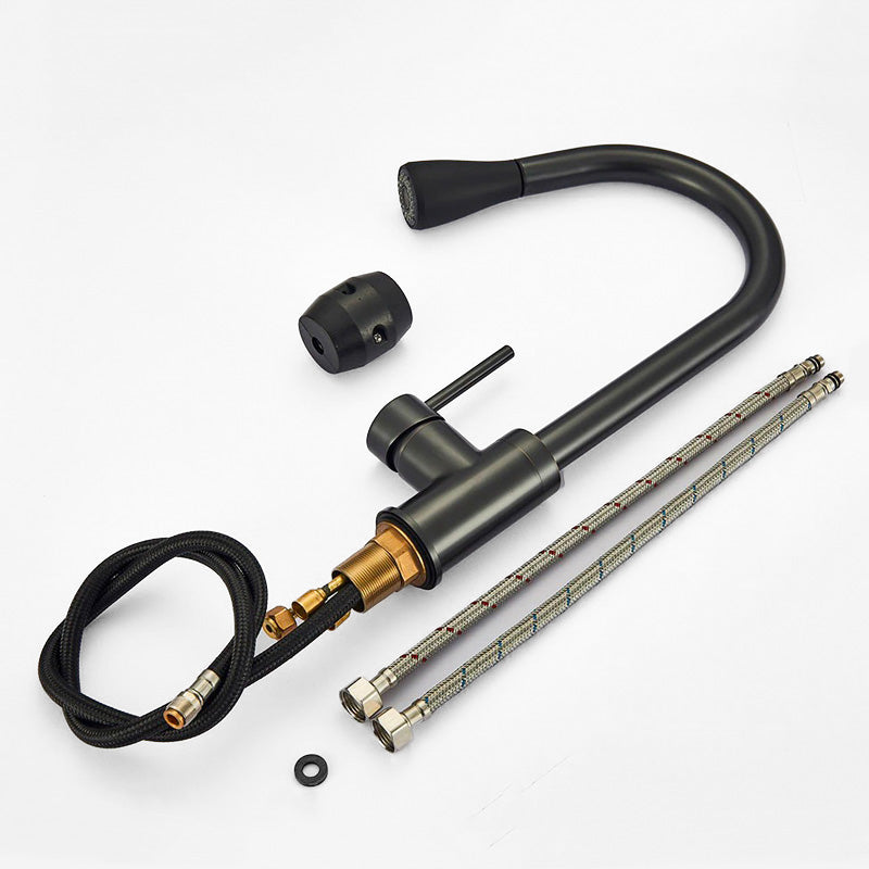 Matte Black Pull-Down Gooseneck Kitchen Faucet