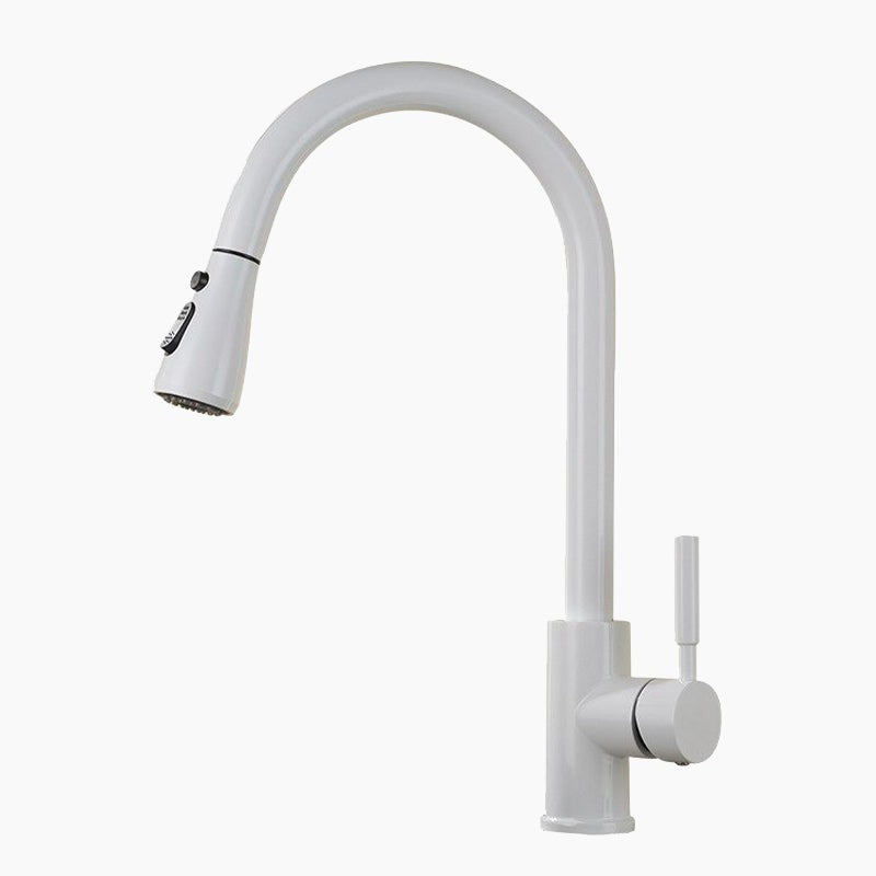 Modern Matte White Gooseneck Pull-Down Kitchen Faucet