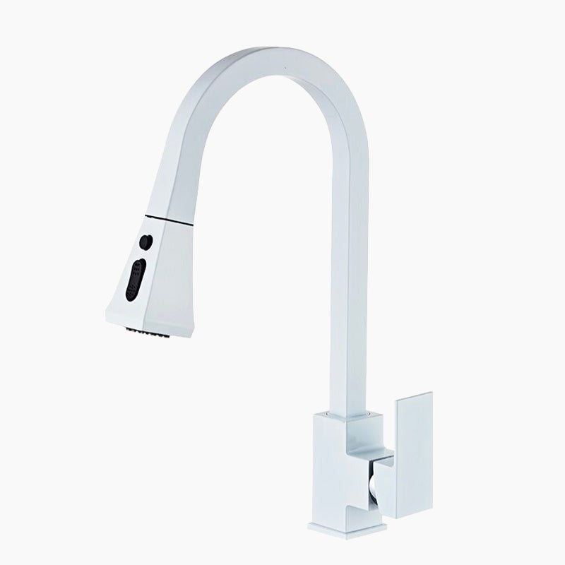 Matte White High-Arc Kitchen Faucet with Pull-Down Sprayer