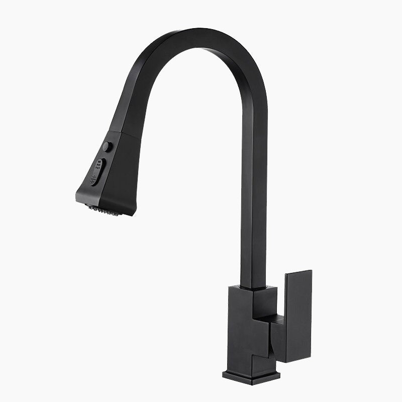 Matte Black Pull-Down Gooseneck Kitchen Faucet