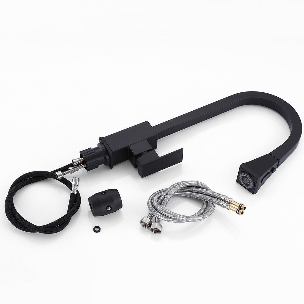 Matte Black Pull-Down Gooseneck Kitchen Faucet