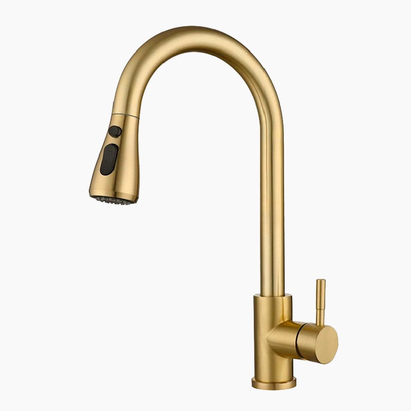 Brushed Gold High Arc Kitchen Faucet with Pull-Down Sprayer