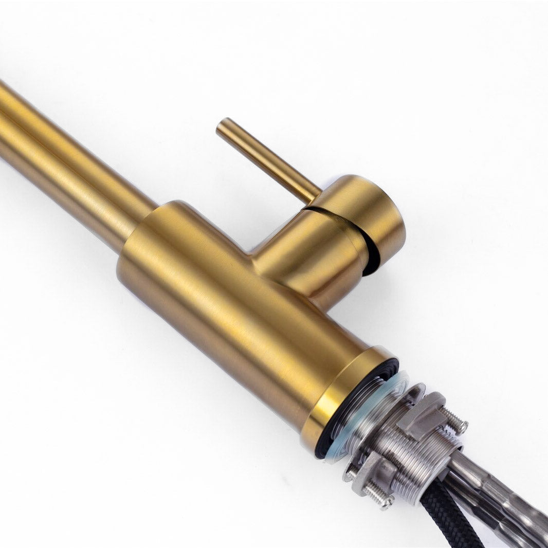 Brushed Gold High Arc Kitchen Faucet with Pull-Down Sprayer