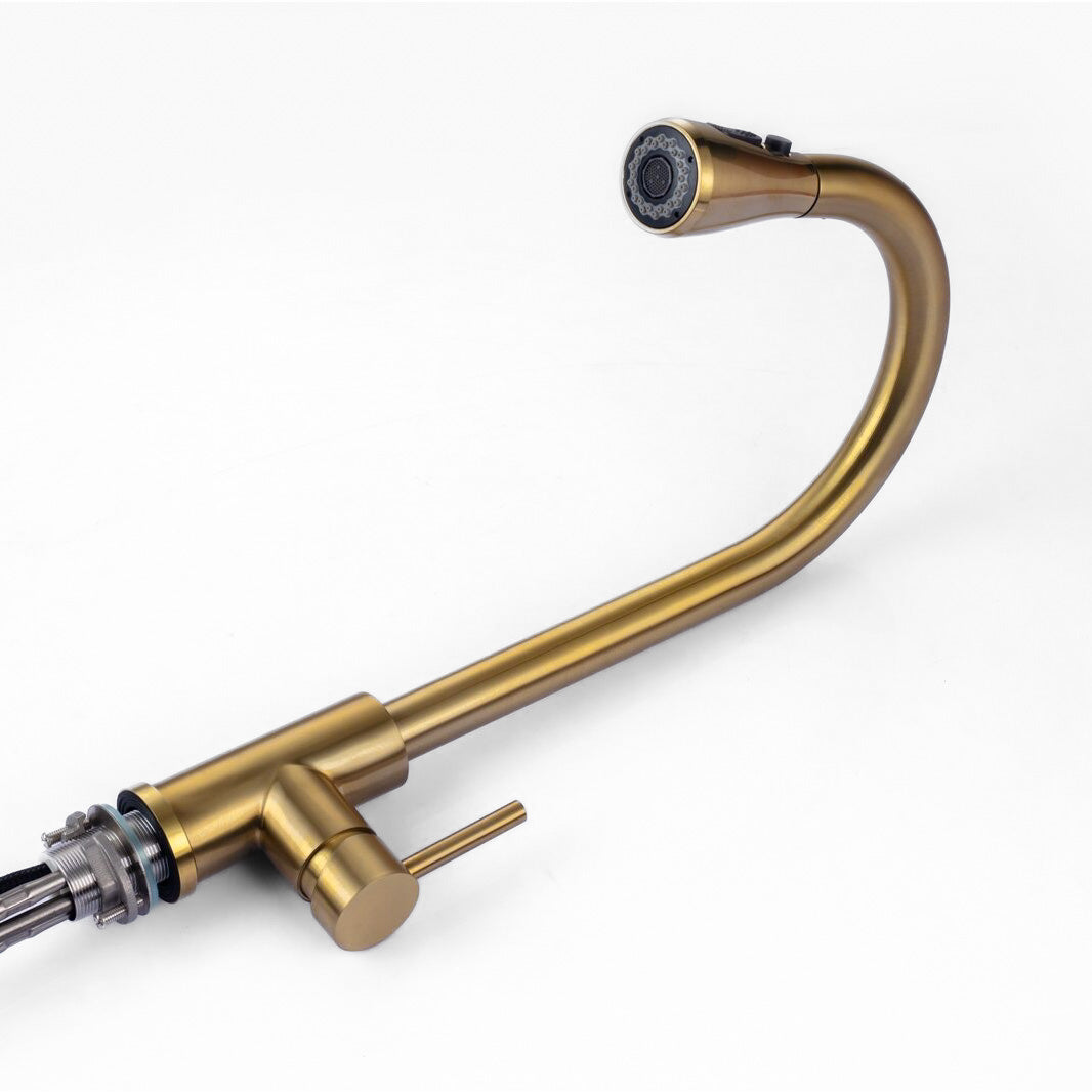 Brushed Gold High Arc Kitchen Faucet with Pull-Down Sprayer