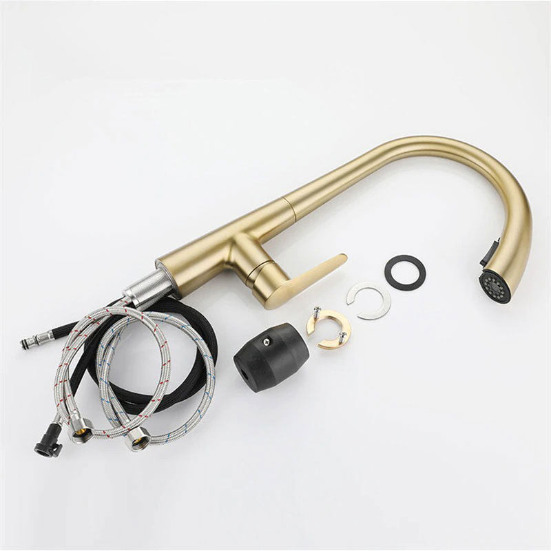 Brushed Gold High-Arc Kitchen Faucet with Pull-Down