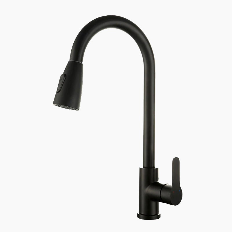 Matte Black Pull-Down Gooseneck Kitchen Faucet