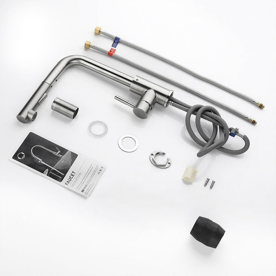 Modern Brushed Nickel Kitchen Faucet with Pull-Down Spray