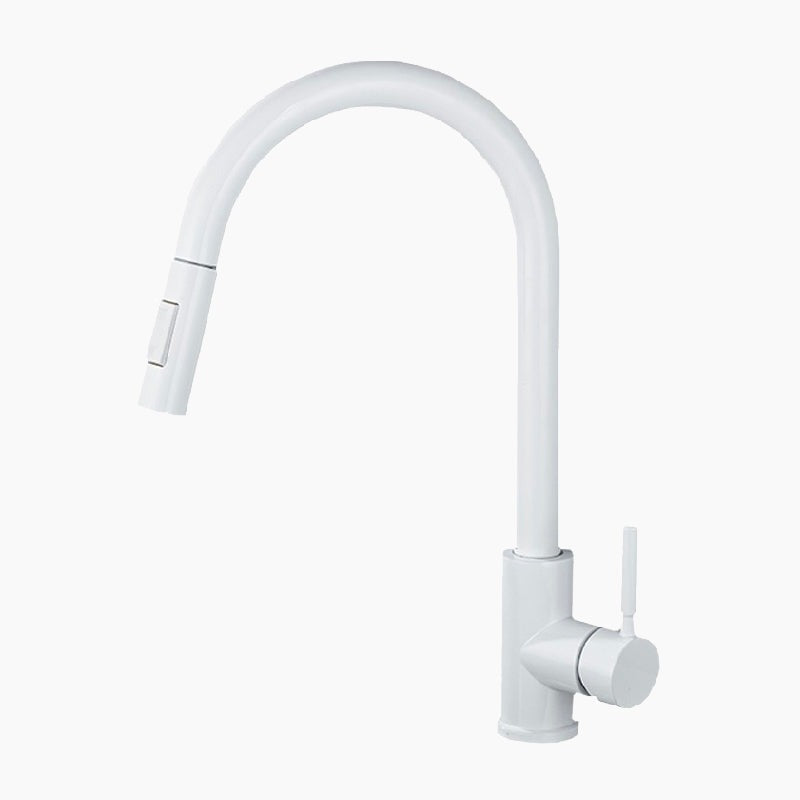 Modern Matte White Gooseneck Pull-Down Kitchen Faucet