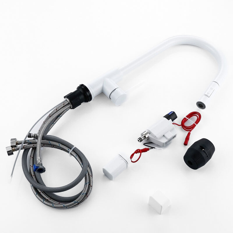 Modern Matte White Gooseneck Pull-Down Kitchen Faucet