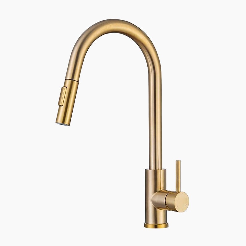 Modern Brushed Gold Pull-Down Kitchen Faucet