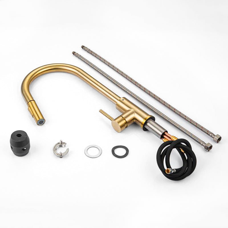 Modern Brushed Gold Pull-Down Kitchen Faucet