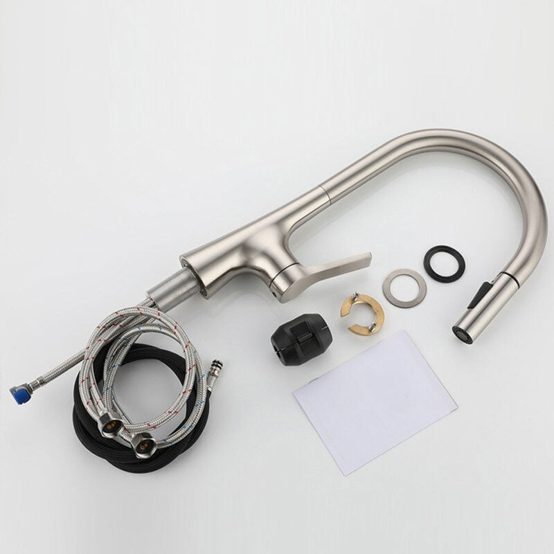 Brushed Nickel Gooseneck Kitchen Faucet with Pull-Down