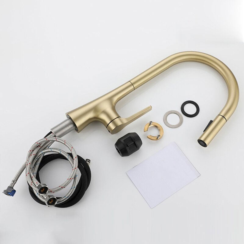 Modern Brushed Gold Pull-Down Kitchen Faucet