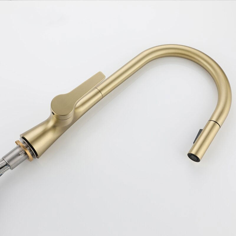 Modern Brushed Gold Pull-Down Kitchen Faucet