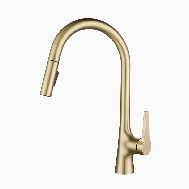 Modern Brushed Gold Pull-Down Kitchen Faucet