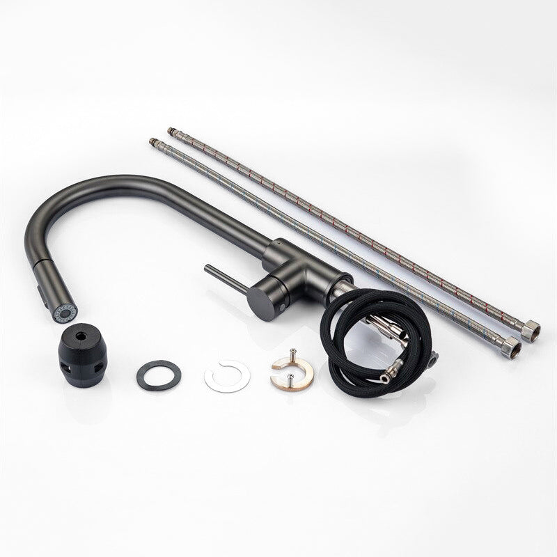 Matte Black Gooseneck Kitchen Faucet Pull-Down