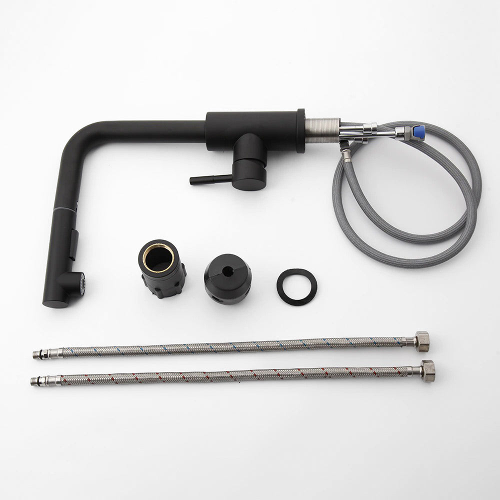 Matte Black Kitchen Faucet with Pull-Down Sprayer