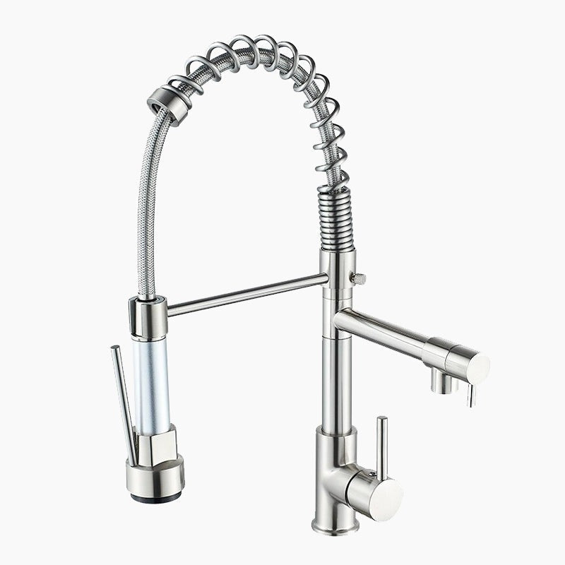 Brushed Nickel Spring Spout Kitchen Faucet with Pot Filler