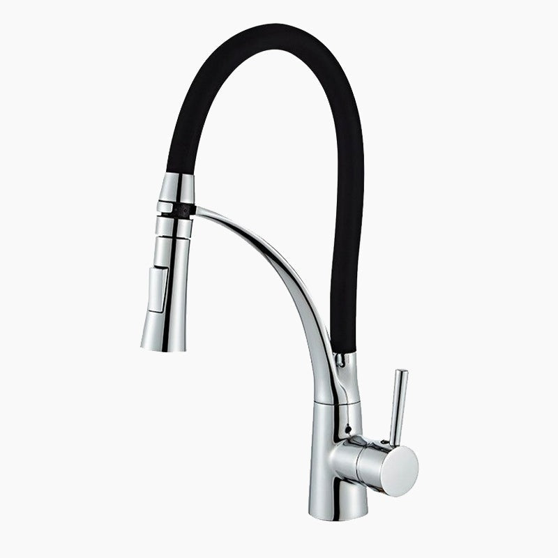 Chrome Kitchen Faucet with Black Pull-Down Hose