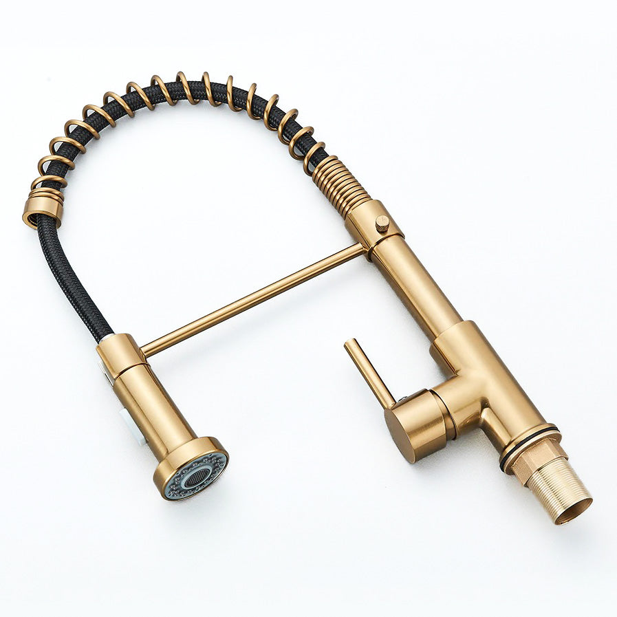 Gold Kitchen Faucet with Black Spring Pull-Down Sprayer