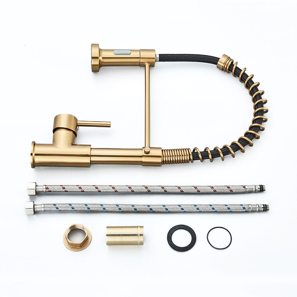 Gold Kitchen Faucet with Black Spring Pull-Down Sprayer