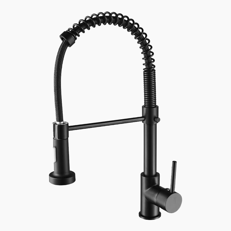 Modern Matte Black Spring Pull-Down Kitchen Faucet