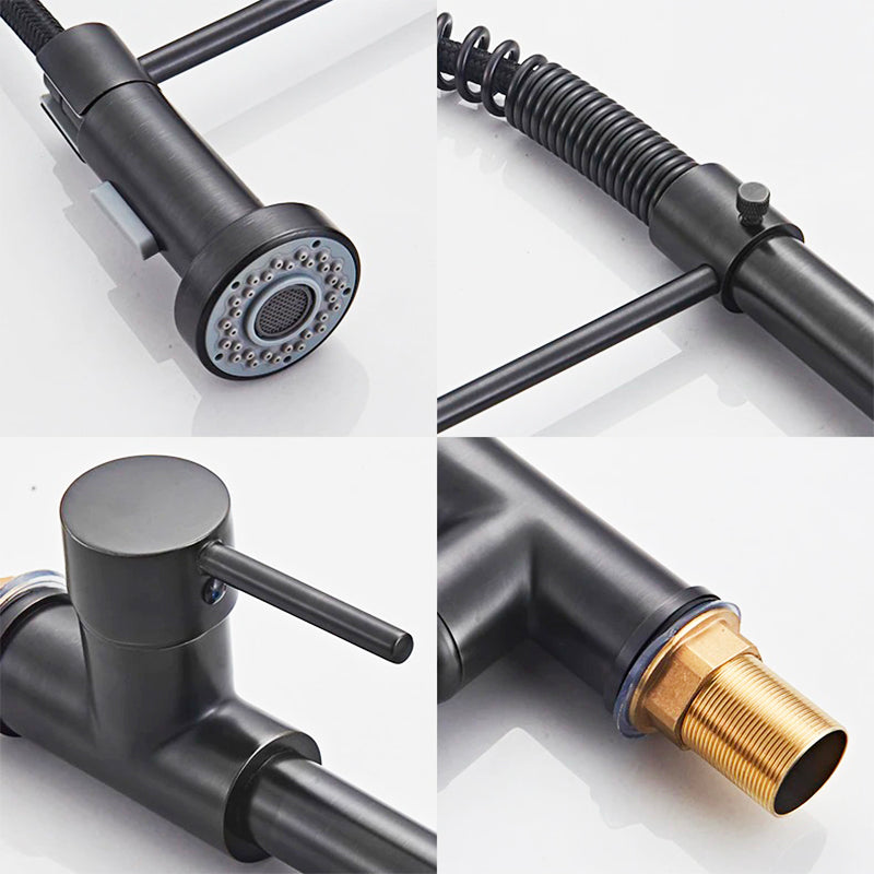 Modern Matte Black Spring Pull-Down Kitchen Faucet