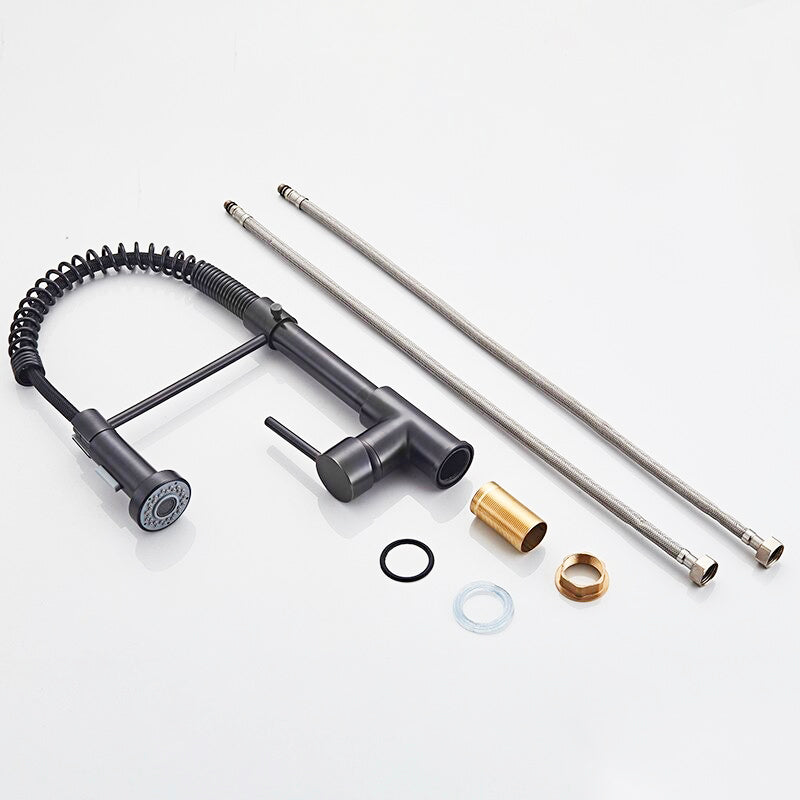 Modern Matte Black Spring Pull-Down Kitchen Faucet