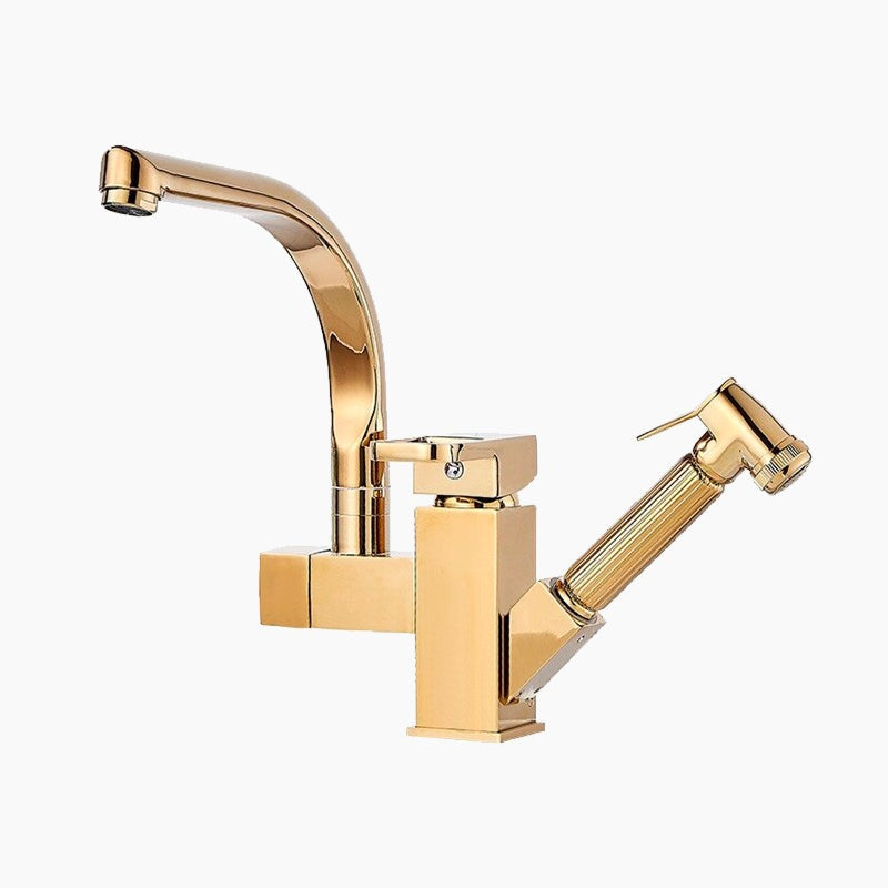Polished Gold Modern Kitchen Faucet with Side Spray