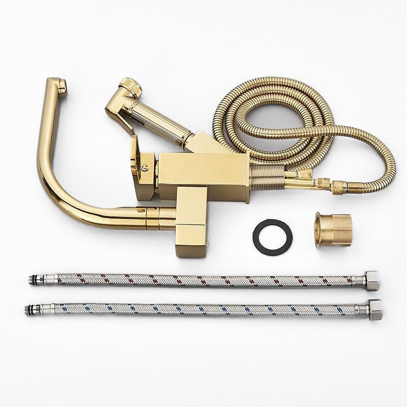 Polished Gold Modern Kitchen Faucet with Side Spray