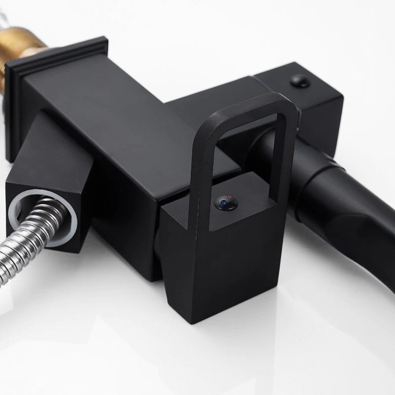 Modern Matte Black Gooseneck Kitchen Faucet with Sprayer
