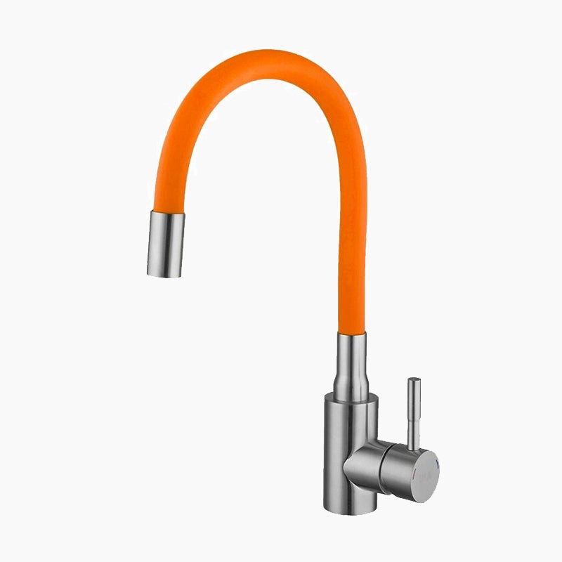 Kitchen mixer tap with flexible steel gooseneck spout, The Orange Mixer