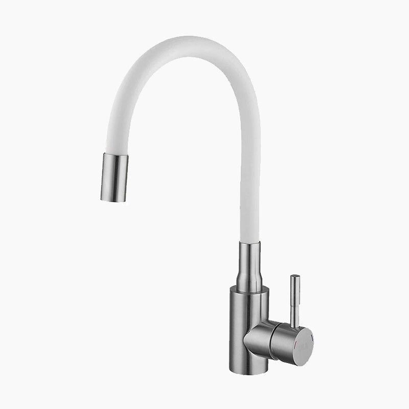 Kitchen mixer tap with flexible gooseneck, steel, white mixer tap