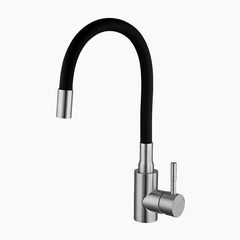 Kitchen mixer tap with flexible gooseneck, steel, black mixer tap